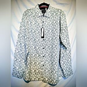 Silver Stone Modern Fit Geometric Button Down Shirt Mens XXL 2XL NWT Gray White